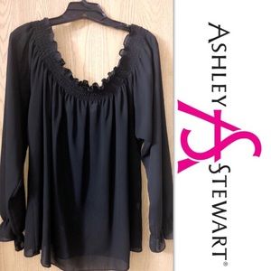 ASHLEY STEWART OFF-THE-SHOULDER SHEER BLOUSE